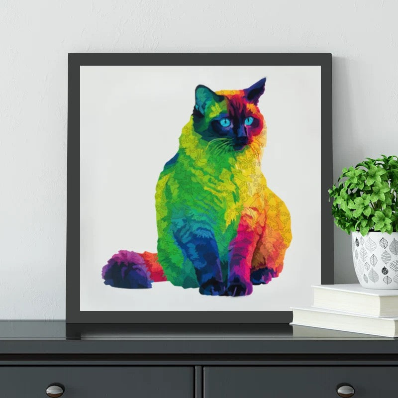 Unique Shape Rainbow Cat Wooden Puzzle