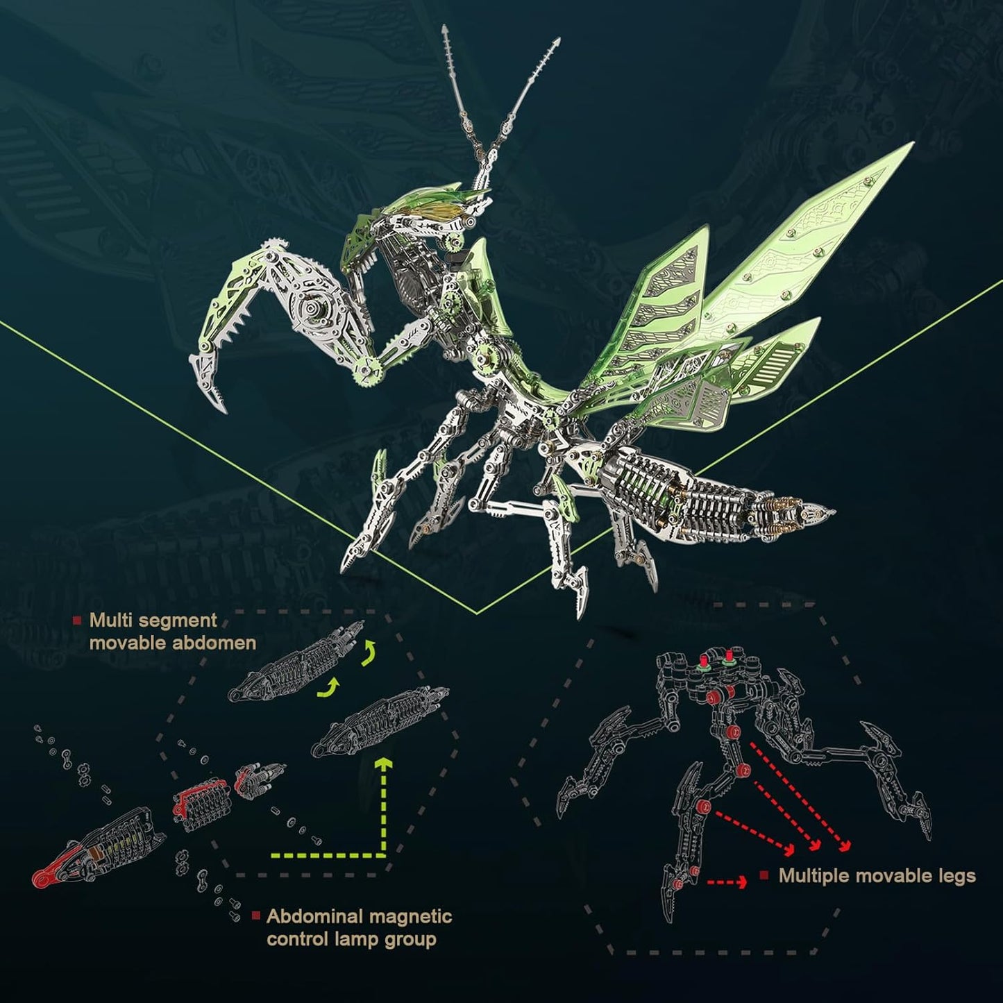 3D Mechanical Mantis Metal Puzzle - 1109 Pieces DIY Model for Adults