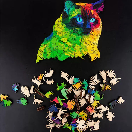 Unique Shape Rainbow Cat Wooden Puzzle