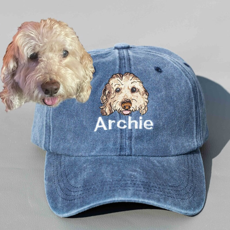 Custom Hand-Embroidered Pet Portrait Hat Personalized Hats Valentine's Day Birthday and Holiday Gifts